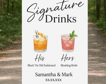 His & Hers Signature Drink Sign: Minimalist Wedding Bar Menu (Printable Template)