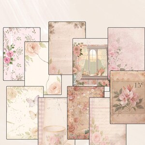 Pink Shabby Chic Junk Journal Pages | Neutral Vintage Ephemera Printable | Country Scrapbook Paper | Digital Download