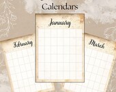 Vintage Neutral Calendar Printable | Undated Monthly Pages | Minimalist Planner Inserts | Digital Download Organizer