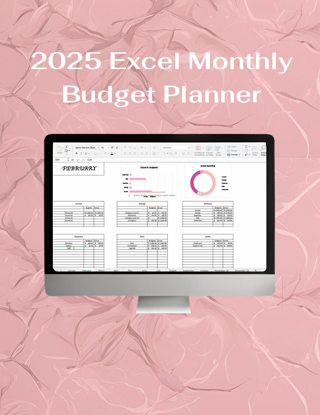 Excel Monthly Expense Tracker Template, 2025 Expense Tracker - Etsy ...