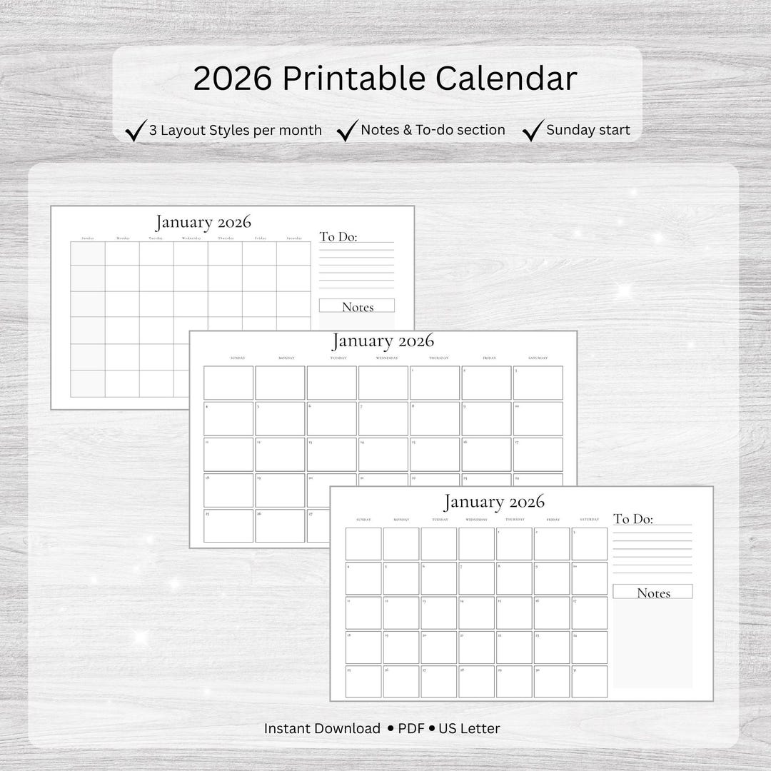 Druckbarer Kalender 2026 | Monatsplaner Seiten | 3 Layouts pro Monat