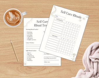 Self Care Rituals Planner | Morning & Night Routine Tracker | Mindfulness Journal | Cozy Printable Wellness Planner