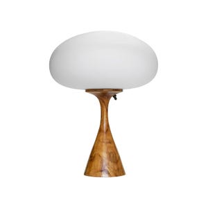 Mid-Century Danish Modern Design Turned Natural Teak Mushroom Table Lamp by Designline  - Vintage Nordic Modern Style