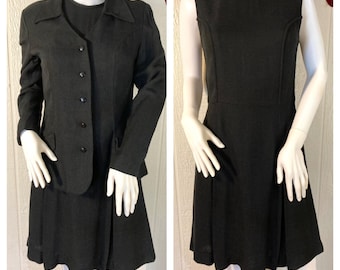 Conjunto de traje de lino negro vintage - Traje de negocios a medida de la diseñadora Friederike