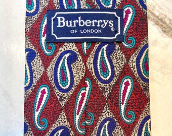 Vintage Burberrys of London Necktie Silk Paisley Red Blue