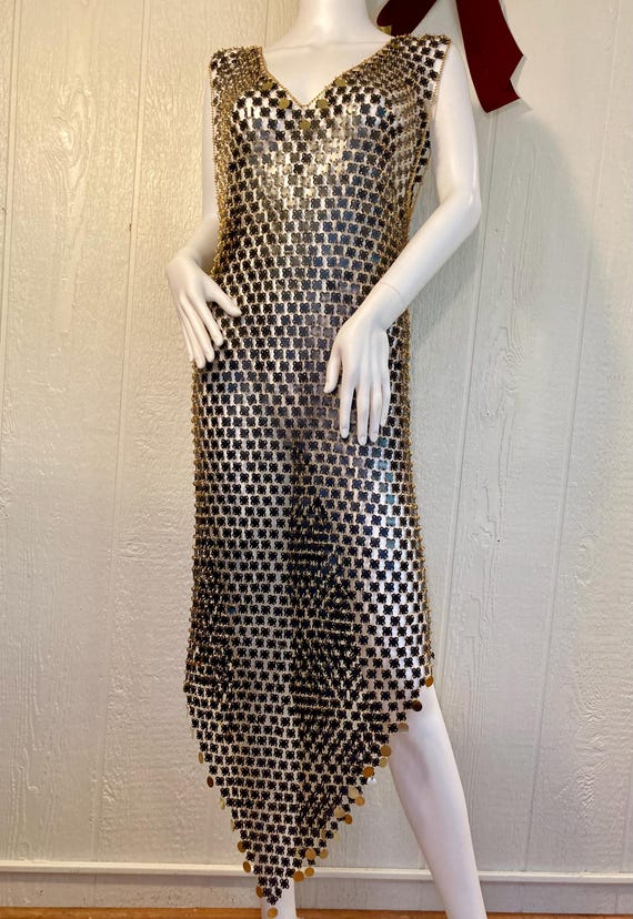 1970s Paco Rabanne Chainmail Dress: Black & Gold Evening Gown - Etsy