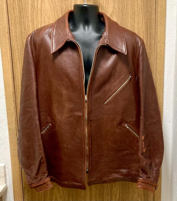 1960s English-Made Motorcycle Jacket 44 Oakleaf Long … - Gem