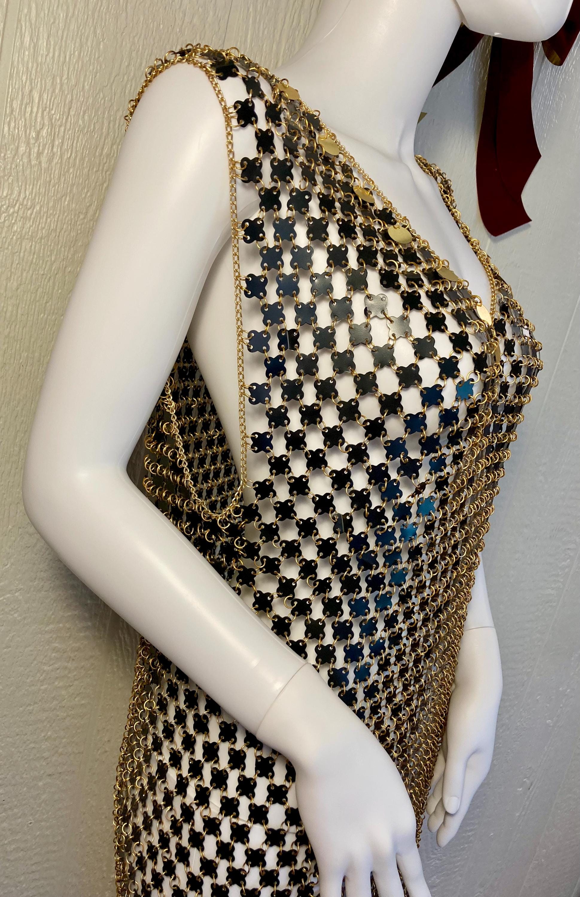 1970s Paco Rabanne Chainmail Dress: Black & Gold Evening Gown - Etsy