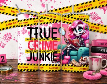 Vaso de sublimación True Crime Junkie png Vaso con bola de nieve y sangre Diseño digital