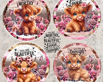 Highland Cow Coaster PNG, Affirmation Sublimation Design (Digital Download)