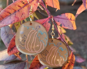 Pendientes colgantes de acrílico con diseño de gato y calabaza, joyas de otoño