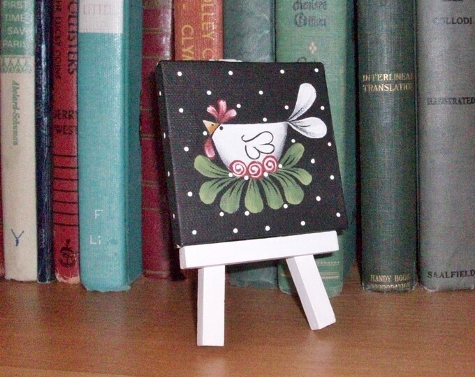 Hand Painted Mini Canvas & Easel Funky Chicken Mini Canvas Etsy