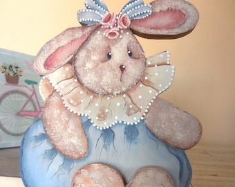 Hand Painted Cute Bunny Girl Shelf Sitter