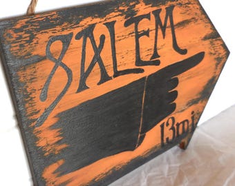 Distressed Halloween Direction Arrow | 13 Miles to Salem | Distressed Primitive Folk Art Decor