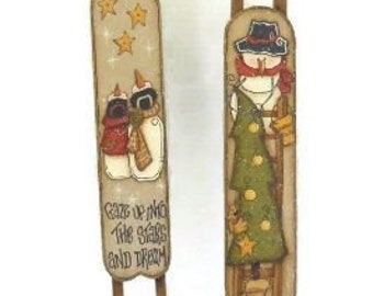 Winter Sled Decor | Skinny Sled With Snowman | Star Gazing Snowmen | Tree Decorating Snowman | Winter Snowman Sled