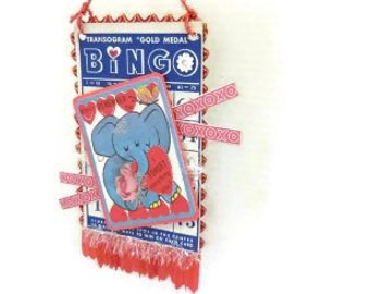 Handmade Vintage Bingo Valentine Card | Blue Elephant Bingo Valentine