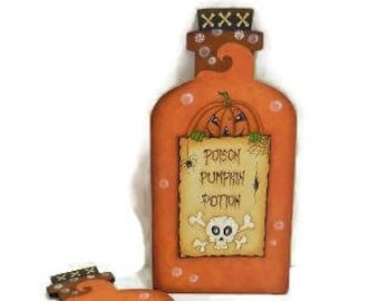 Halloween Poison Potion Bottle Sign | Tole Painted Halloween Sign | Potion Bottle Halloween Sign