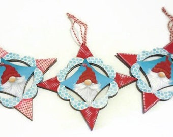 Red, White and Blue Gnome Ornament | Gnome Hanging Decoration | Red and Aqua Ornaments in Three Styles