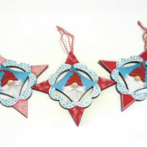 Red, White and Blue Gnome Ornament | Gnome Hanging Decoration | Red and Aqua Ornaments in Three Styles