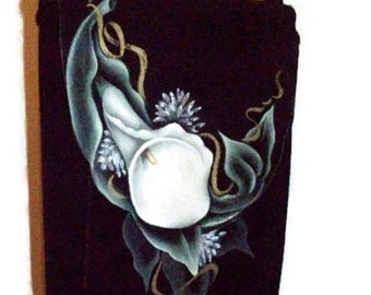 Black Suede Leather Purse Hand Painted With Calla Lily | Cross Body Purse | Shoulder Bag