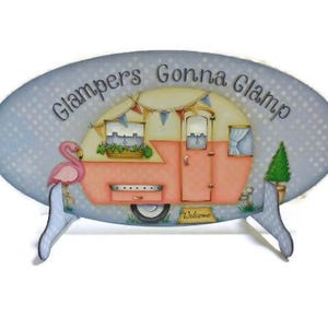 Glampers Gonna Glamp Sign Retro Camper Sign Vintage Style Trailer Camping Sign image 1