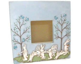 Fairy Bunnies On Ikea Mirror | Hand Painted Spring Bunny Scene | Can Be Personalized