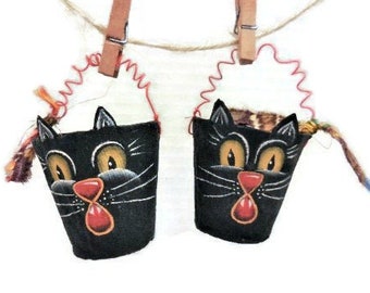 Scary Black Cat Peat Pot Halloween Decoration | Spooky Fall Tiered Tray Decor