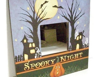 Hand Painted Halloween Mirror | Spooky Night Design