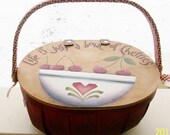 Last Chance | Large Basket With Tole Painted Lid | Life Is A Bowl Of Cherries Basket