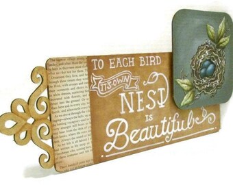 Mixed Media Nest Sign | Hand Painted Wooden Sign | Filigree Laser Cut wood