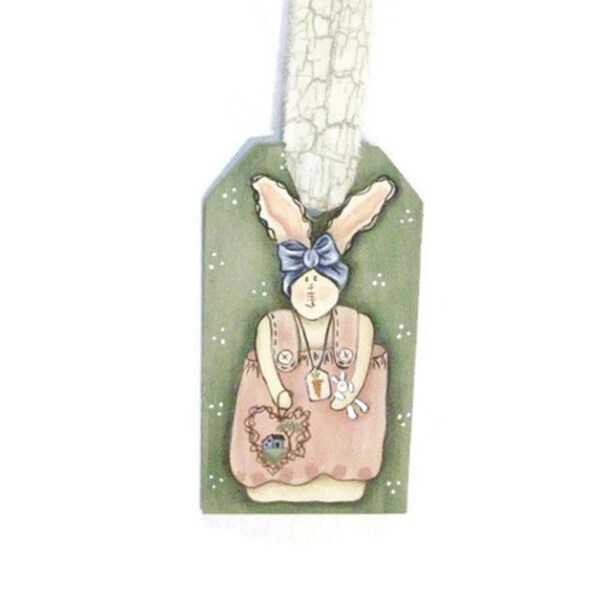 Handpainted Wooden Bunny Tag, Basket Tie-On