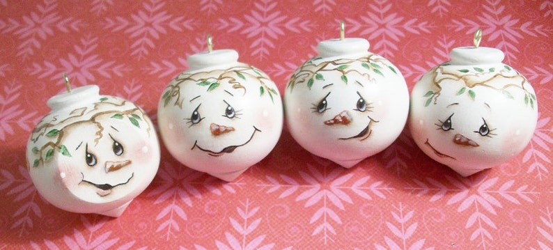 Handpainted Christmas Ornaments Round Snowman Faces | Etsy