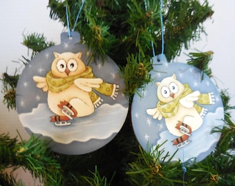 Hand Painted Ice Skating Owl Ornament • Woodland Christmas Tree Decor