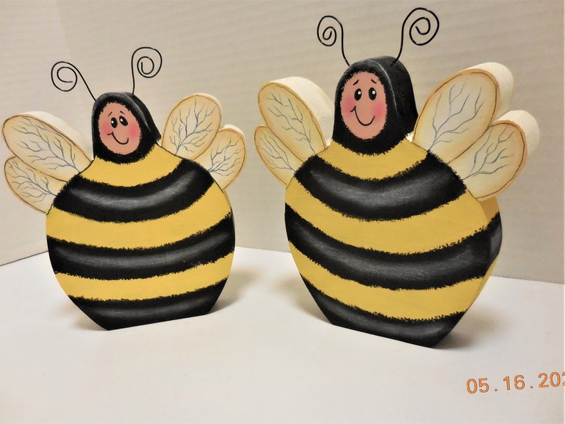 Honey Bee Tiered Tray Decor Tole Painted Bee Shelf Sitter Bumble Bee Decoration image 7