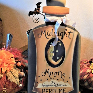 Midnight Moon Perfume Tole Painted Sign Wood Perfume Bottle Shape Sign image 2