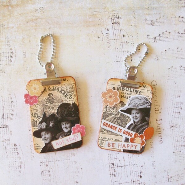 Two Handcrafted Magnets, Mini Clipboards With Collage Decoration