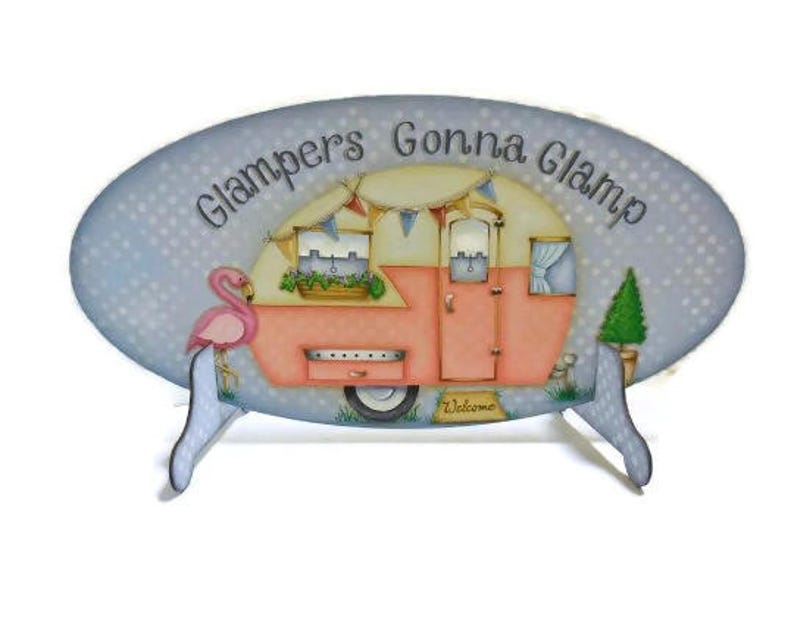 Glampers Gonna Glamp Sign Retro Camper Sign Vintage Style Trailer Camping Sign image 1