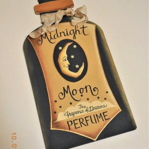 Midnight Moon Perfume Tole Painted Sign Wood Perfume Bottle Shape Sign image 5