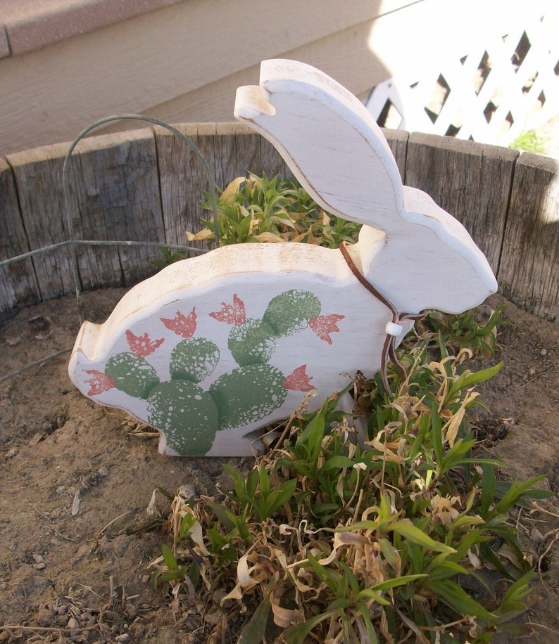 Wooden Jack Rabbit With Cactus Design Southwestern Style Rabbit Figure image 5