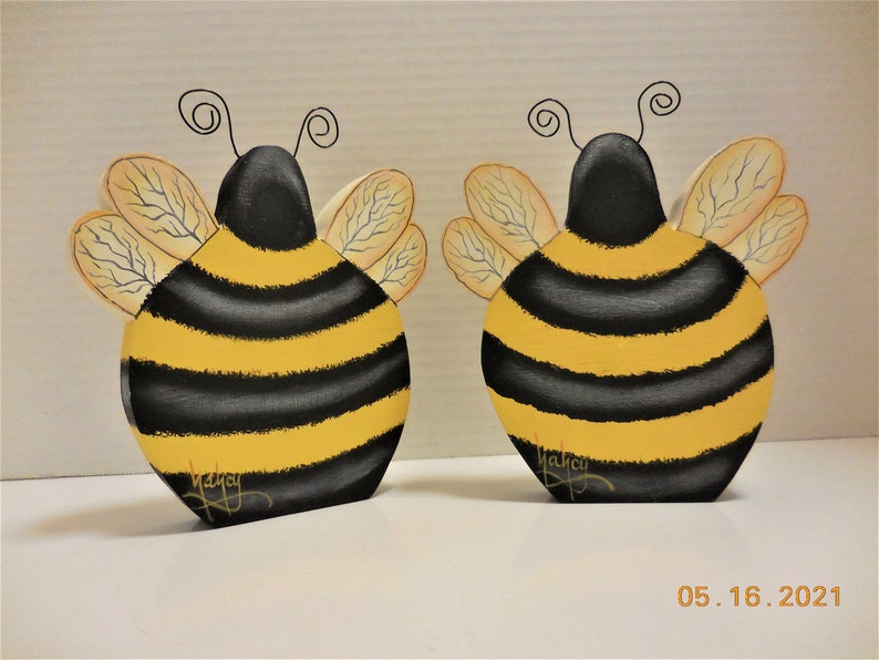 Honey Bee Tiered Tray Decor Tole Painted Bee Shelf Sitter Bumble Bee Decoration image 4