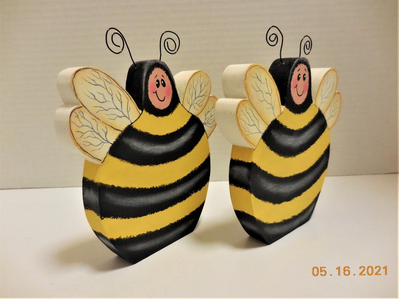 Honey Bee Tiered Tray Decor Tole Painted Bee Shelf Sitter Bumble Bee Decoration image 6
