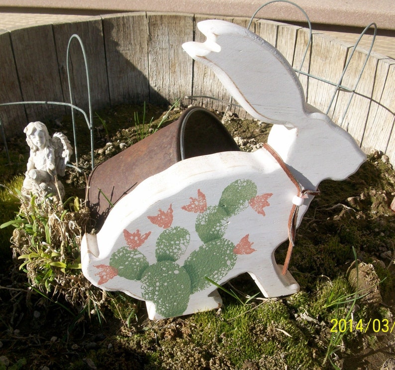 Wooden Jack Rabbit With Cactus Design Southwestern Style Rabbit Figure image 1