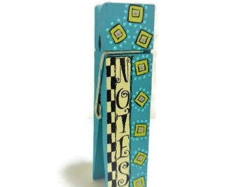 Large Wood Clothespin Note Holder | Six Inch Tole Painted Note Clip