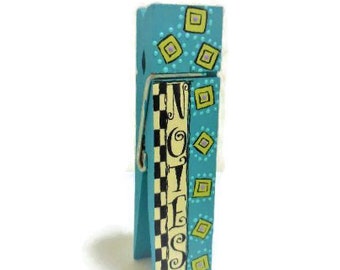 Large Wood Clothespin Note Holder | Six Inch Tole Painted Note Clip