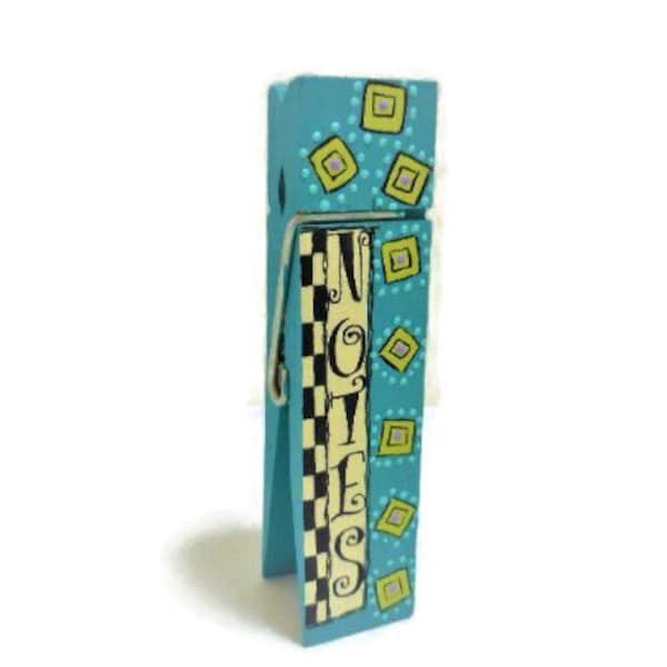 Large Wood Clothespin Note Holder | Six Inch Tole Painted Note Clip