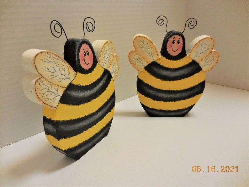 Honey Bee Tiered Tray Decor Tole Painted Bee Shelf Sitter Bumble Bee Decoration image 8