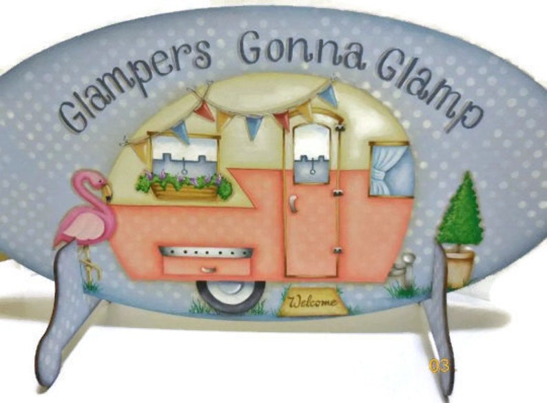 Glampers Gonna Glamp Sign Retro Camper Sign Vintage Style Trailer Camping Sign image 3