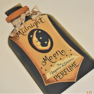 Midnight Moon Perfume Tole Painted Sign Wood Perfume Bottle Shape Sign image 9