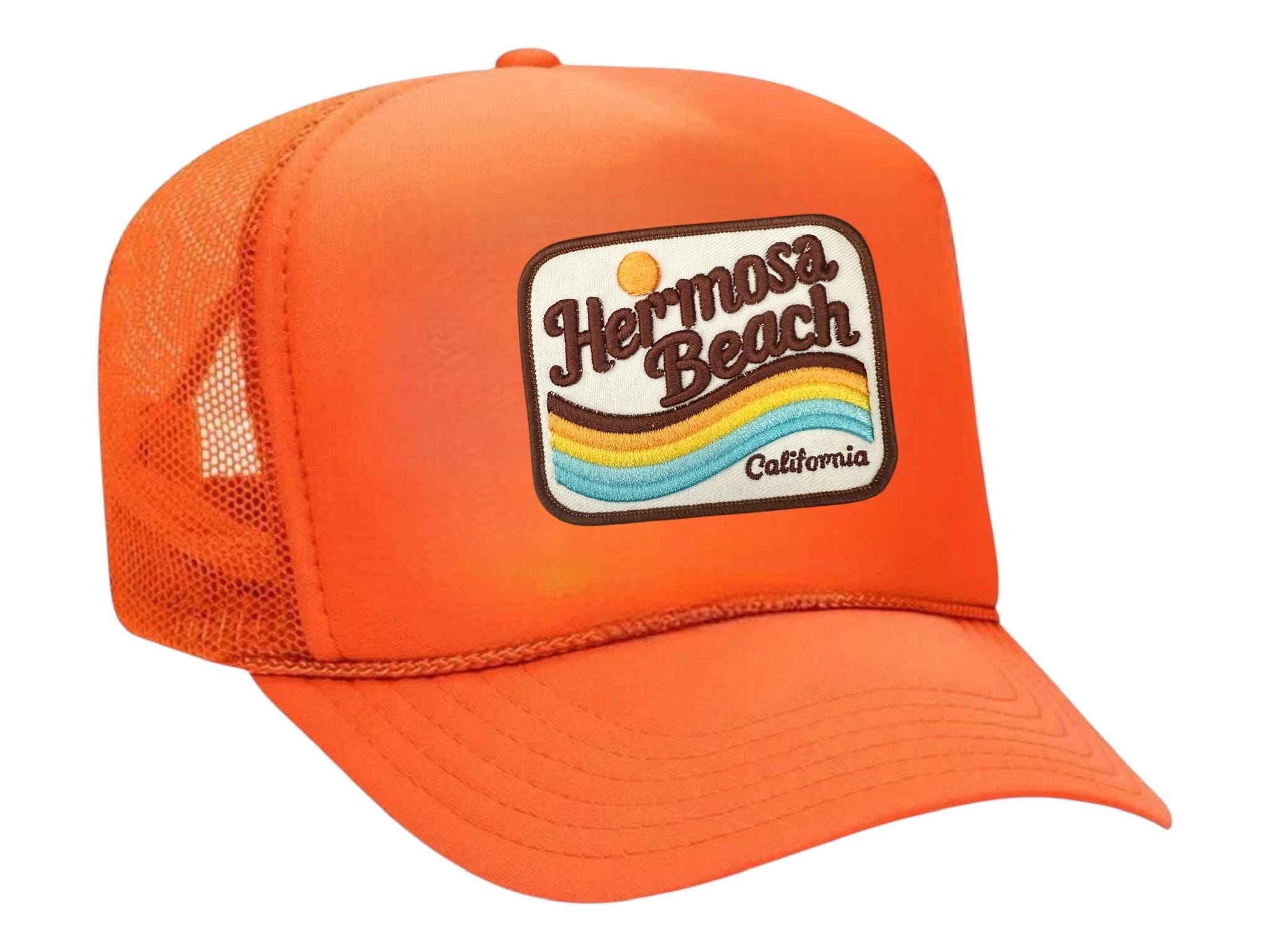 Good Stuff Hermosa Beach California Unisex Red White Blue Casual Trucker Hat ?‍♂️ Ready to hit the beach in style this summer? Our RAT  main image 2