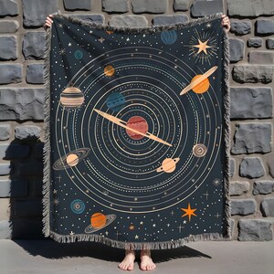 Gewebte Decke Sonnensystem, Planet Orbit Galaxie mit Sternen und Weltraumkunst, gemütliches Astronomie-Dekor für Wissenschaftsliebhaber